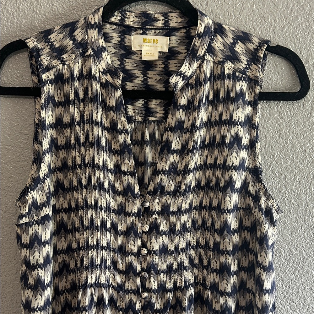 MAEVE  by ANTHROPOLOGIE Navy and White Sleeveless Blouse